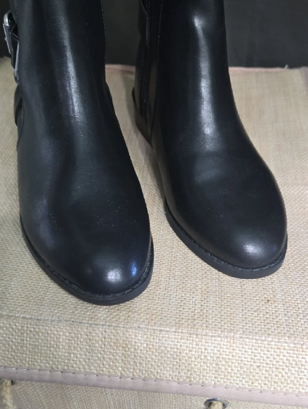 St.John's Bay Black Faux-Leather Over-the-Knee Boots with Croc-Texture Cuff